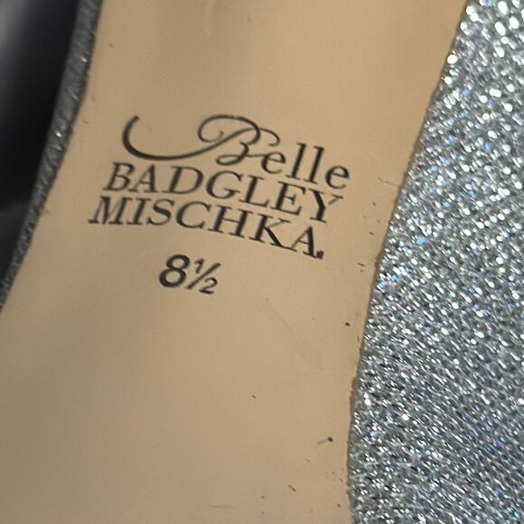 Badgley Mischka Silver Peep Toe Heels - Picture 2 of 11